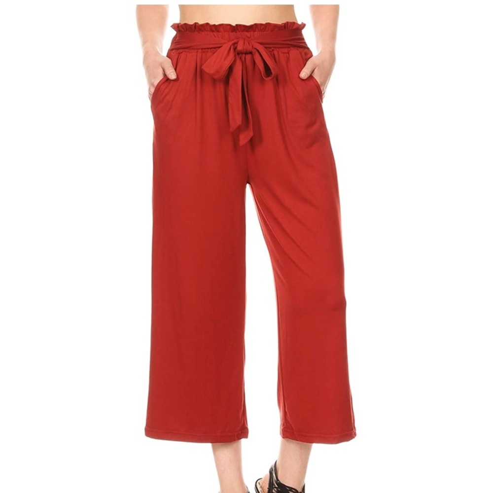 ShoSho Womens Paper Bag Waist Cropped Pants Casual Wide Leg with Pockets